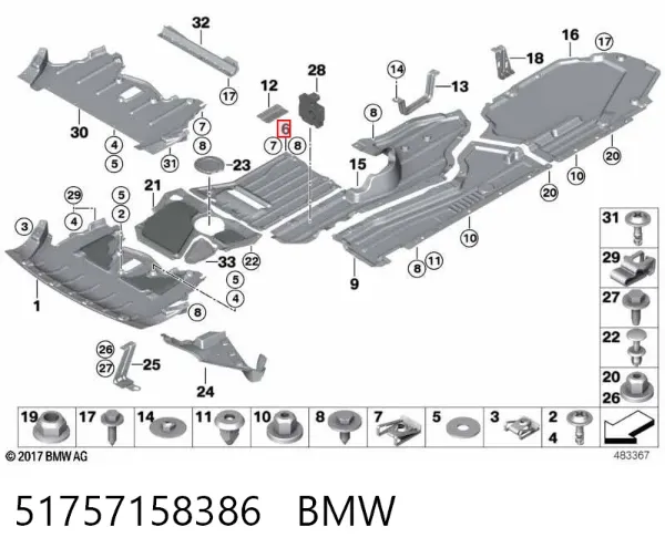 Proteção de fundo, parte média 51757158386 BMW