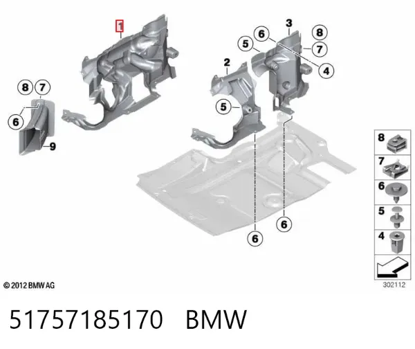 Isolamento de ruído da capota 51757185170 BMW