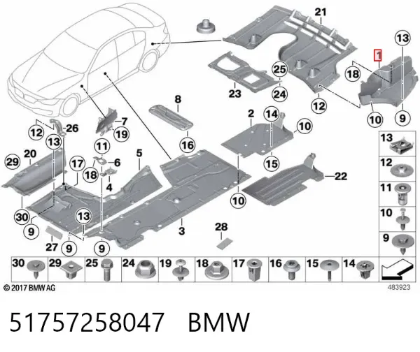Proteção de fundo traseira esquerda 51757258047 BMW