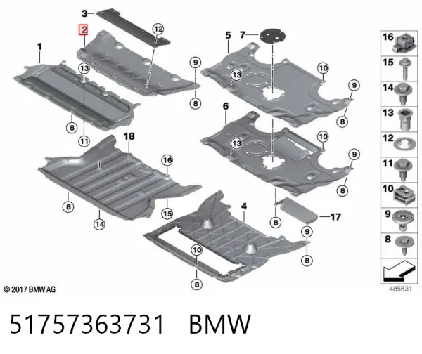 Proteção de motor traseiro 51757363731 BMW
