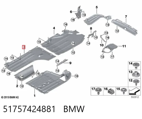 Proteção dianteira esquerda de fundo 51757424881 BMW
