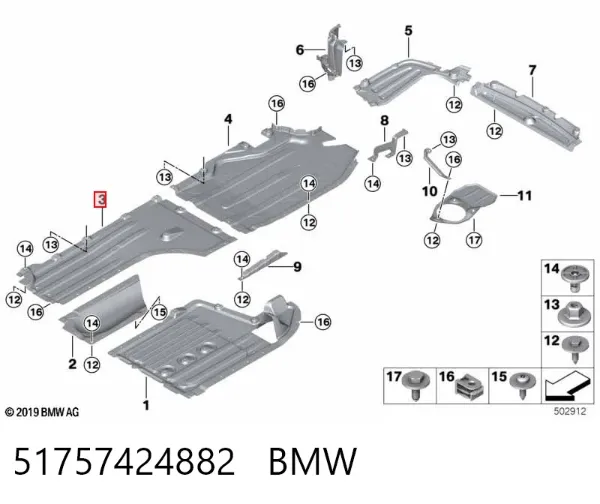 Proteção dianteira direita de fundo 51757424882 BMW