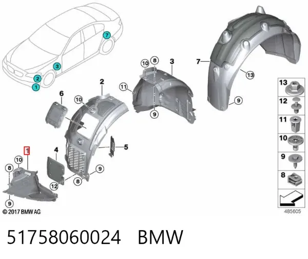 Proteção direita do pára-choque dianteiro 51758060024 BMW