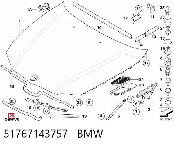 Vedação da capota 51767143757 BMW