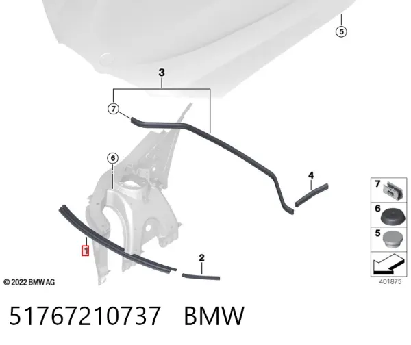 Vedação da capota 51767210737 BMW