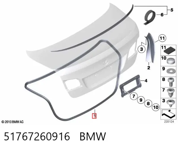 Compactador de tampa de porta-malas 51767260916 BMW