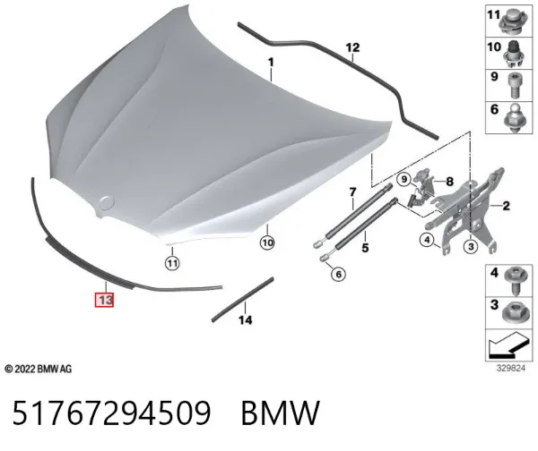 Vedação da capota 51767294509 BMW