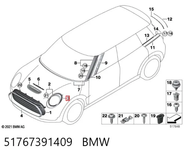 Carcaça (cobrimento) da luz esquerda 51767391409 BMW