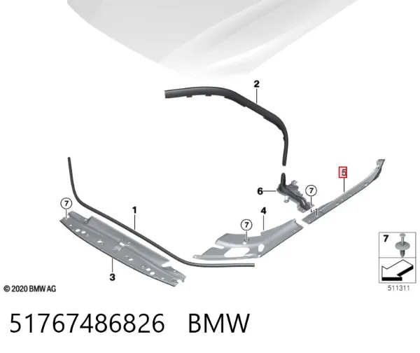 Compactador do pára-lama 51767486826 BMW