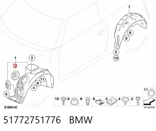 Alcapão do forro do pára-choque dianteiro esquerdo 51772751776 BMW