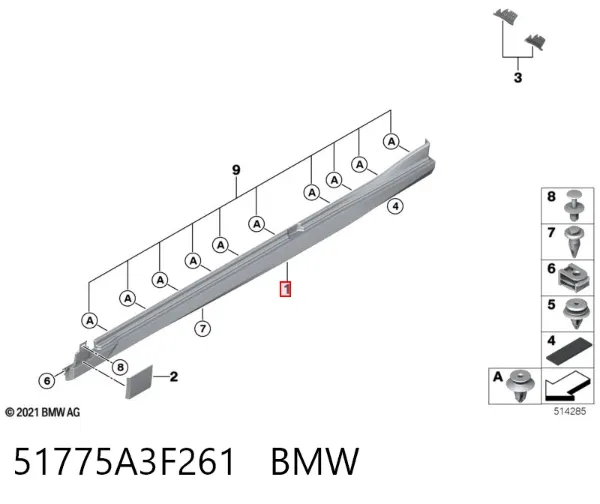 Placa sobreposta (moldura) externa esquerda de acesso 51775A3F261 BMW