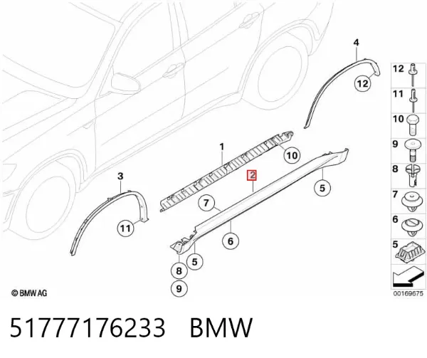 Placa sobreposta (moldura) externa esquerda de acesso 51777176233 BMW