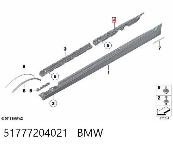 Consola esquerda de placa sobreposta externa de acesso 51777204021 BMW