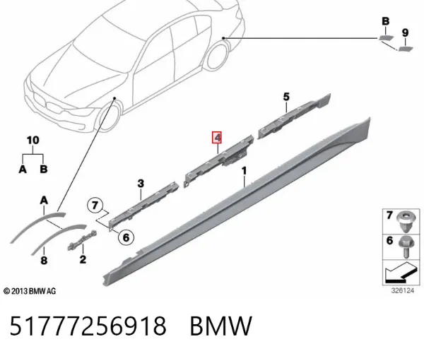 Consola direita de placa sobreposta externa de acesso 51777256918 BMW