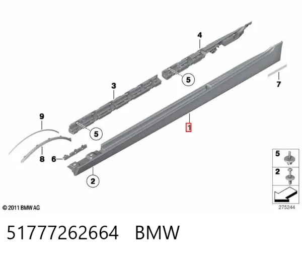 Placa sobreposta (moldura) externa direita de acesso 51777262664 BMW
