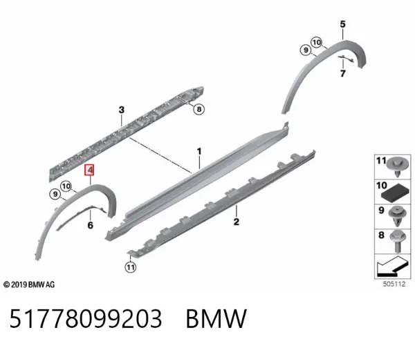 Expansor (placa sobreposta) de arco do pára-lama dianteiro esquerdo 51778099203 BMW