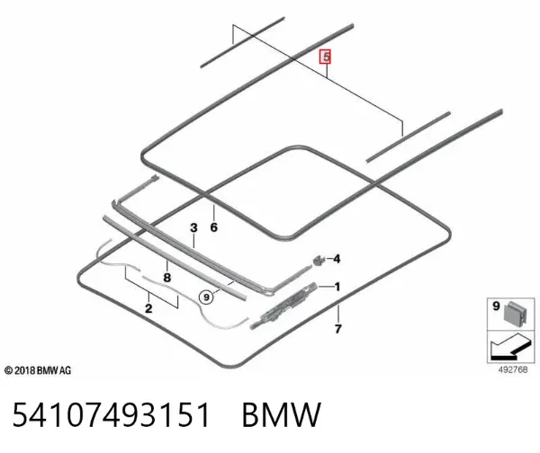 Vedação de alcapão do teto 54107493151 BMW
