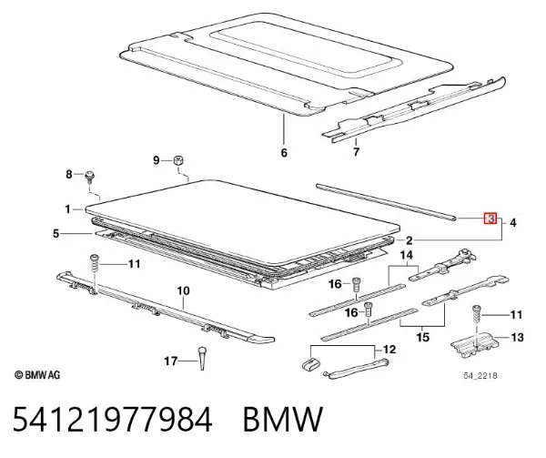 Vedação de alcapão do teto 54121977984 BMW