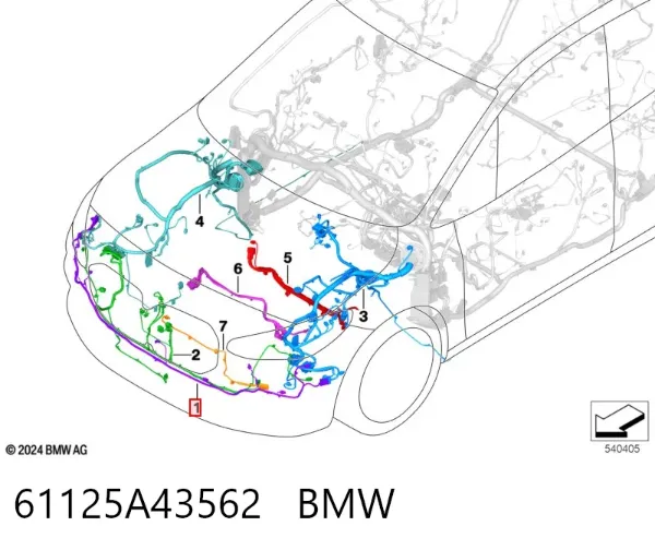 Cabo (fio) de sensor de estacionamento do pára-choque dianteiro 61125A43562 BMW
