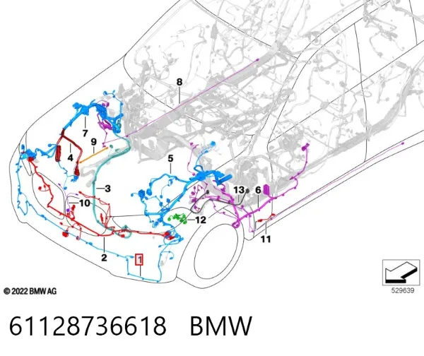 Cabo (fio) de sensor de estacionamento do pára-choque dianteiro 61128736618 BMW