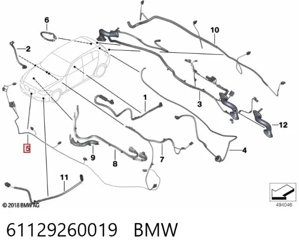 Cabo (fio) de sensor de estacionamento do pára-choque dianteiro 61129260019 BMW