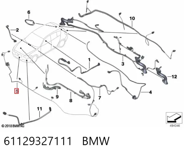 Cabo (fio) de sensor de estacionamento do pára-choque dianteiro 61129327111 BMW