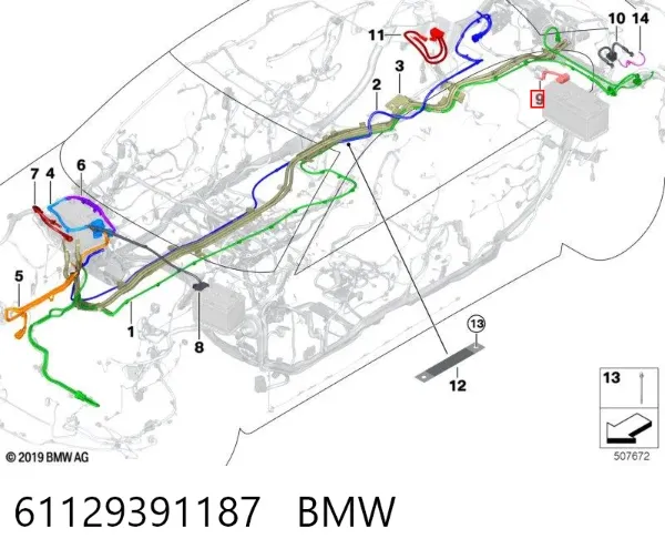 Cabo de borne positivo de bateria recarregável (PILHA) 61129391187 BMW