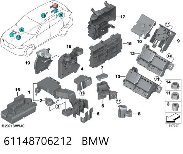 Unidade traseira do salão de dispositivos de segurança 61148706212 BMW