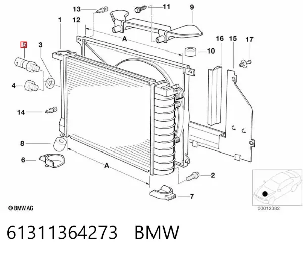 Sensor de temperatura do fluido de esfriamento (de ativação de ventilador do radiador) 61311364273 BMW