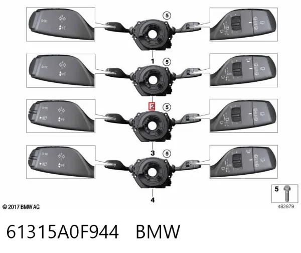Comutador instalado na coluna da direção, montado BMW 1 F20