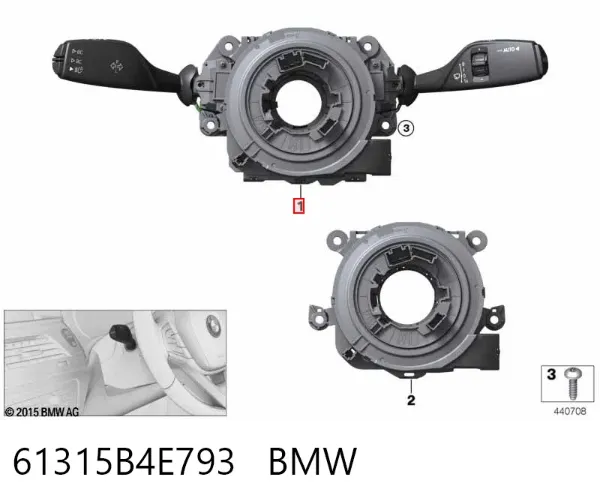 Comutador instalado na coluna da direção, montado 61315B4E793 BMW