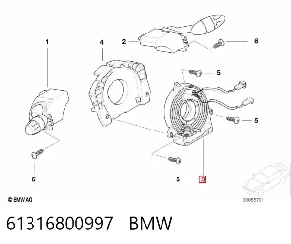 Anel AIRBAG de contato, cabo plano do volante 61316800997 BMW