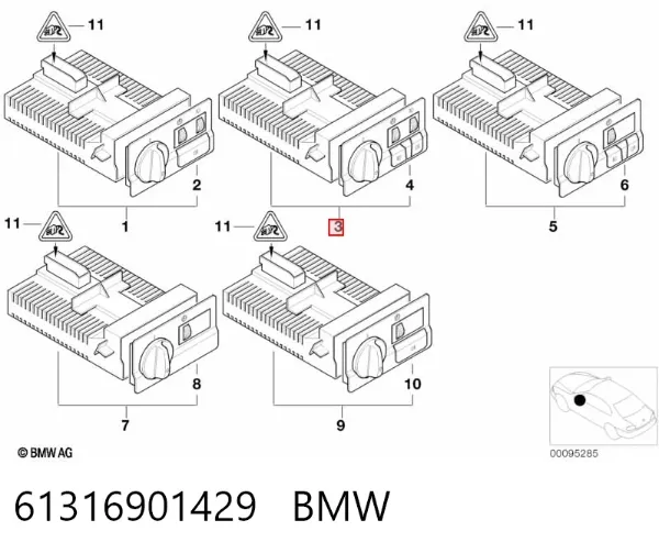 Comutador das luzes no "painel de instrumentos" 61316901429 BMW