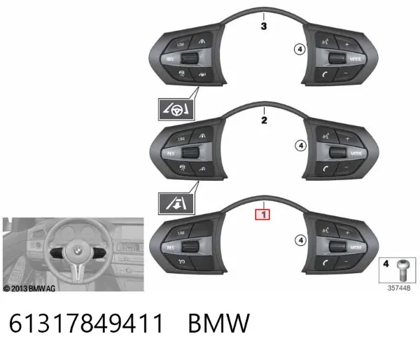 Unidade de interruptores de botão do volante de direção 61317849411 BMW