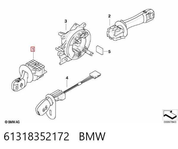 Comutador esquerdo instalado na coluna da direção 61318352172 BMW