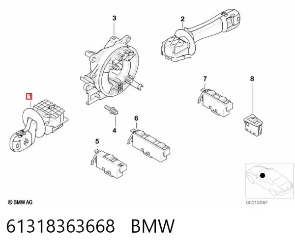 Comutador esquerdo instalado na coluna da direção 61318363668 BMW