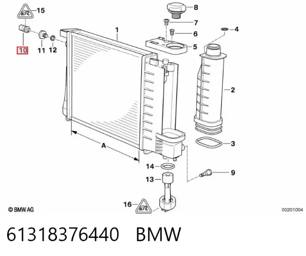 Sensor de temperatura do fluido de esfriamento (de ativação de ventilador do radiador) 61318376440 BMW
