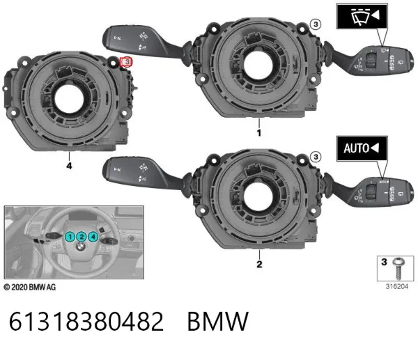 Anel AIRBAG de contato, cabo plano do volante 61318380482 BMW