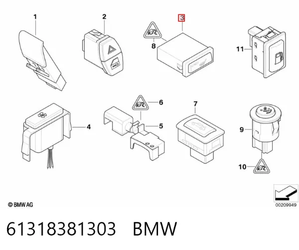 Botão de ativação de aquecimento do assento 61318381303 BMW