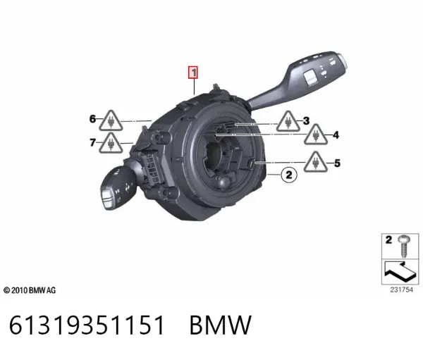 Comutador instalado na coluna da direção, montado 61319351151 BMW