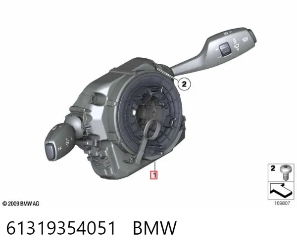 Comutador instalado na coluna da direção, montado 61319354051 BMW