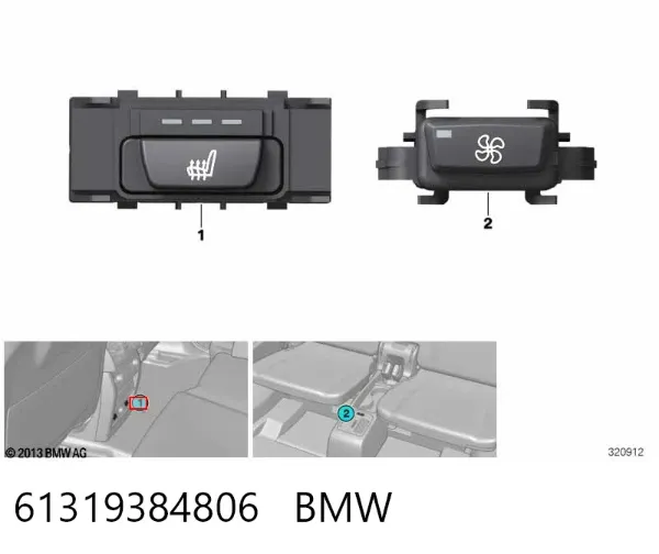 Botão de ativação de aquecimento do assento 61319384806 BMW