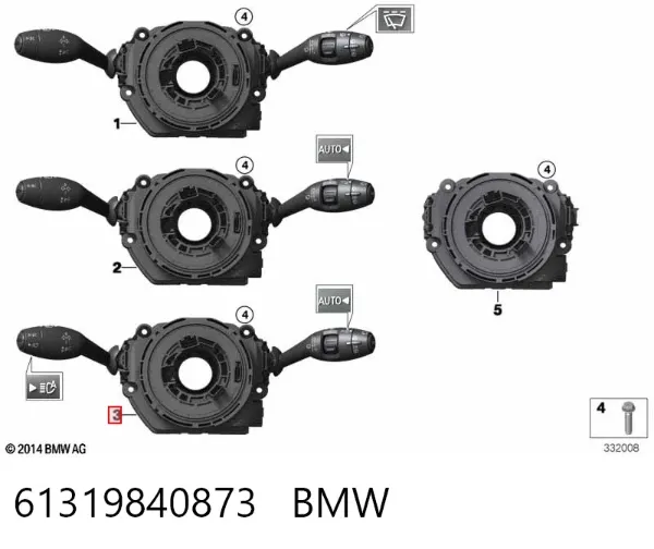 Comutador instalado na coluna da direção, montado 61319840873 BMW