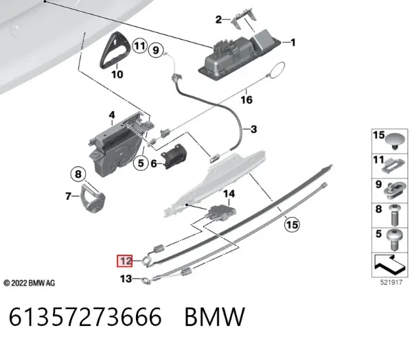 Sensor de abertura de tampa de porta-malas/da porta traseira (de tampa de alcapão) 61357273666 BMW