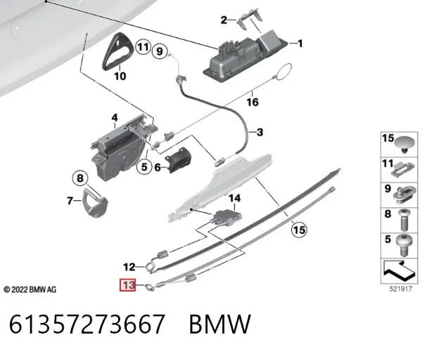 Sensor de abertura de tampa de porta-malas/da porta traseira (de tampa de alcapão) 61357273667 BMW