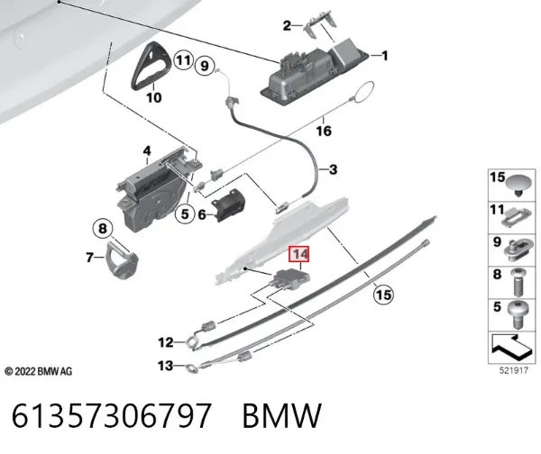Sensor de abertura de tampa de porta-malas/da porta traseira (de tampa de alcapão) 61357306797 BMW