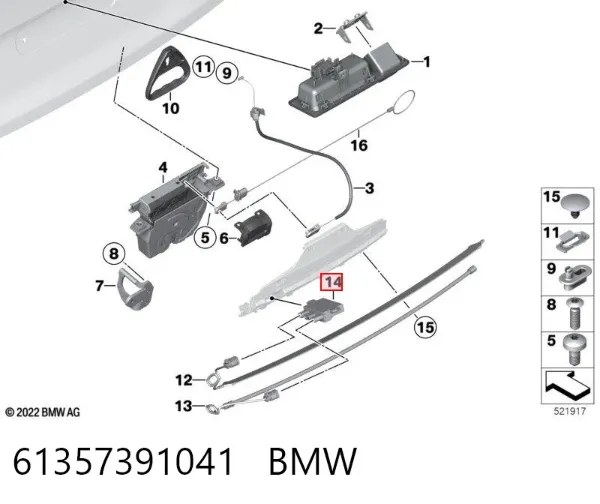 Sensor de abertura de tampa de porta-malas/da porta traseira (de tampa de alcapão) 61357391041 BMW