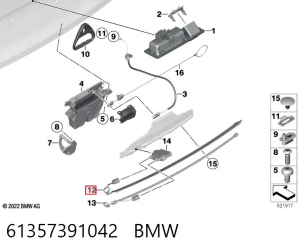 Sensor de abertura de tampa de porta-malas/da porta traseira (de tampa de alcapão) 61357391042 BMW
