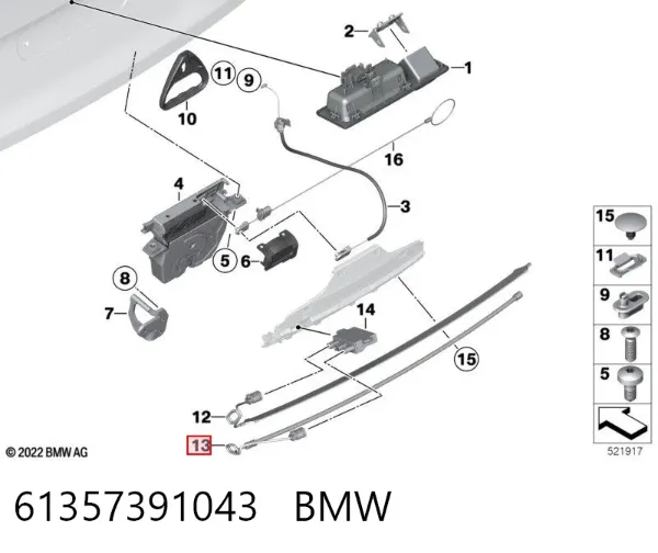 Sensor de abertura de tampa de porta-malas/da porta traseira (de tampa de alcapão) 61357391043 BMW