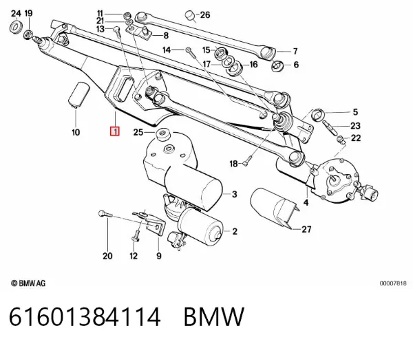Trapézio de limpador pára-brisas 61601384114 BMW